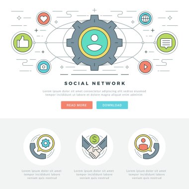 Düz çizgi iş kavramı Web sitesi başlık vektör çizim. Modern ince lineer kontur vektör simgeler.