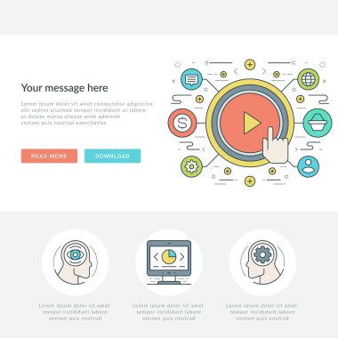 Düz çizgi iş kavramı Web sitesi başlık vektör çizim. Modern ince lineer kontur vektör simgeler.