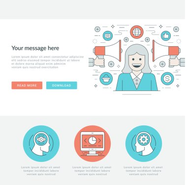 Düz çizgi iş kavramı Web sitesi başlık vektör çizim. Modern ince lineer kontur vektör simgeler.
