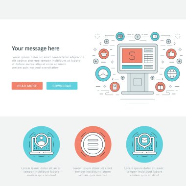 Düz çizgi iş kavramı Web sitesi başlık vektör çizim. Modern ince lineer kontur vektör simgeler.