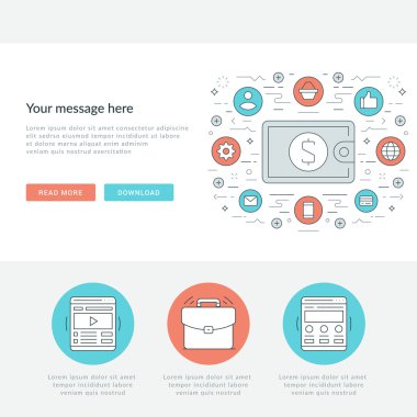 Düz çizgi iş kavramı Web sitesi başlık vektör çizim. Modern ince lineer kontur vektör simgeler.