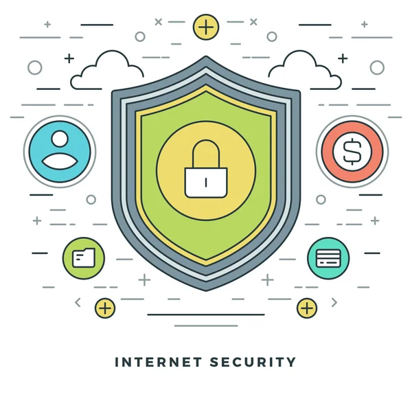 Platte lijn Business Concept Internet Security. Vectorillustratie. Moderne dunne lineaire lijn vector iconen. — Stockvector