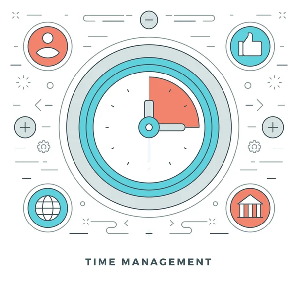 Línea plana Business Time Management Concept. Ilustración vectorial. Iconos de vector de carrera lineal delgada moderna . — Archivo Imágenes Vectoriales