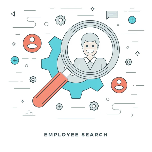 Flat line Business Team Employee Search. Vector illustration. Modern thin linear stroke vector icons. — Stock Vector