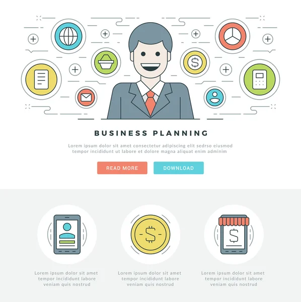 フラット ライン ビジネス コンセプトの Web サイトのヘッダーのベクトル図です。モダンな薄いリニア ストロークのベクトルのアイコン. — ストックベクタ