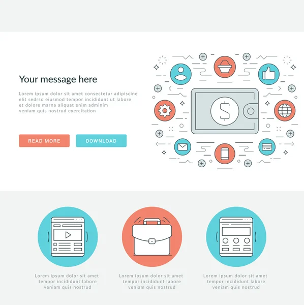 Flat line Business Concept Web Site Header Ilustração vetorial. Ícones de vetor de curso linear fino moderno . — Vetor de Stock