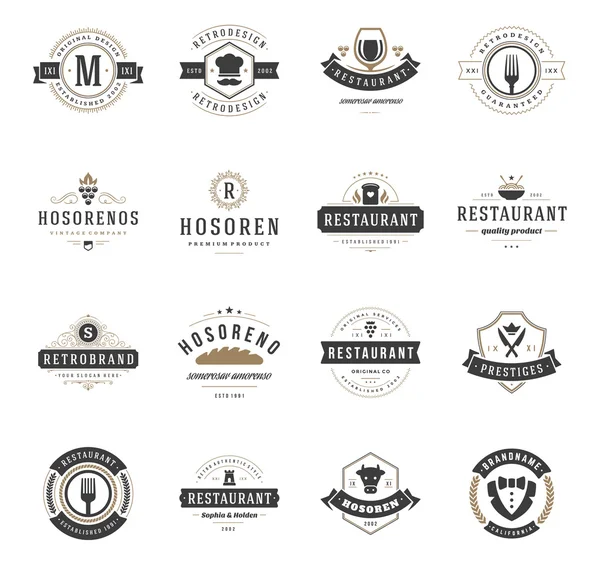 Vintage Restaurante Logos Design Templates Set . — Vetor de Stock