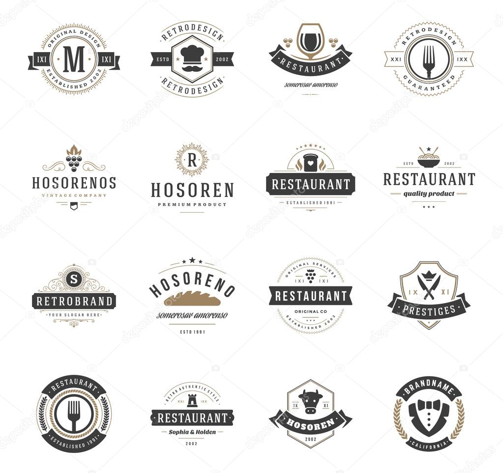 Vintage Restaurant Logos Design Templates Set. Vector design elements, Restaurant and Cafe icons, Fast food.