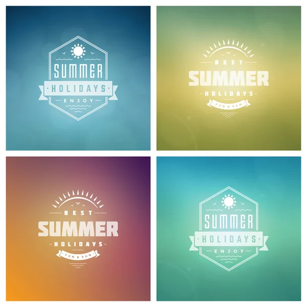 Vacaciones de verano Vector Retro Tipografía Conjunto de mensajes e ilustraciones para tarjetas de felicitación — Vector de stock