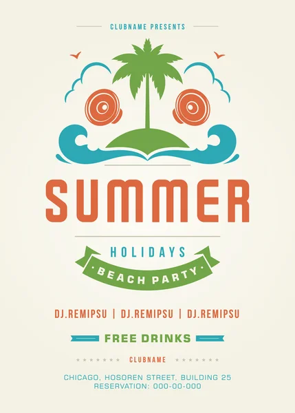 Retro sommarlov Beach Party affisch eller Flyer design mall — Stock vektor