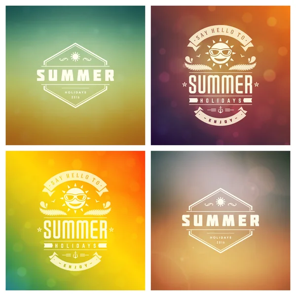 Sommerferien Vektor Retro Typografie Set Botschaften und Illustrationen für Grußkarten — Stockvektor