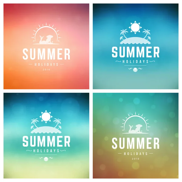 Vacaciones de verano Vector Retro Tipografía Conjunto de mensajes e ilustraciones para tarjetas de felicitación — Vector de stock