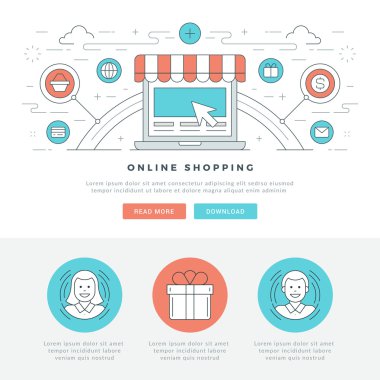 Düz çizgi iş kavramı Web sitesi başlık vektör çizim. Modern ince lineer kontur vektör simgeler.