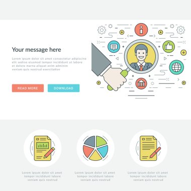 Düz çizgi iş kavramı Web sitesi başlık vektör çizim. Modern ince lineer kontur vektör simgeler.