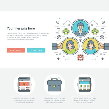 Düz çizgi iş kavramı Web sitesi başlık vektör çizim.