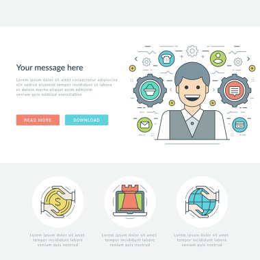 Düz çizgi iş kavramı Web sitesi başlık vektör çizim.