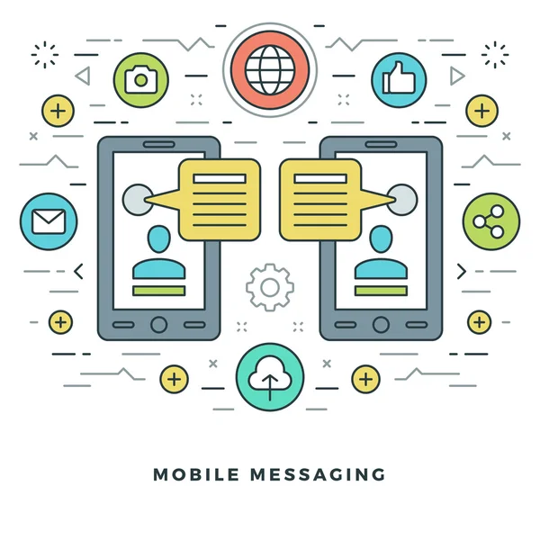 Platte lijn mobiele Messaging sociaal netwerk Concept Vector Illustratie. — Stockvector