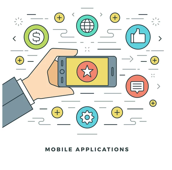 Flat line Mobile Applications Concept Illustration vectorielle . — Image vectorielle