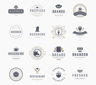 Vintage logo tasarım şablonları kümesi, vektör tasarım öğeleri.