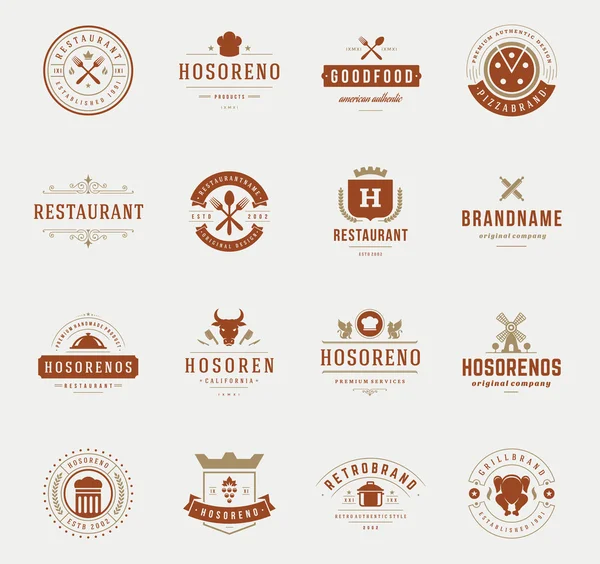 Vintage Restaurante Logos Design Templates Set . —  Vetores de Stock