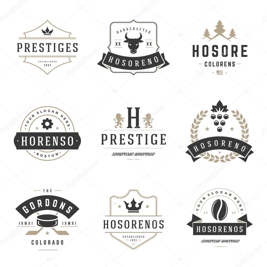 Vintage Logos Design Templates Set. Vector logotypes elements collection, Icons Symbols, Retro Labels, Badges, Silhouettes.