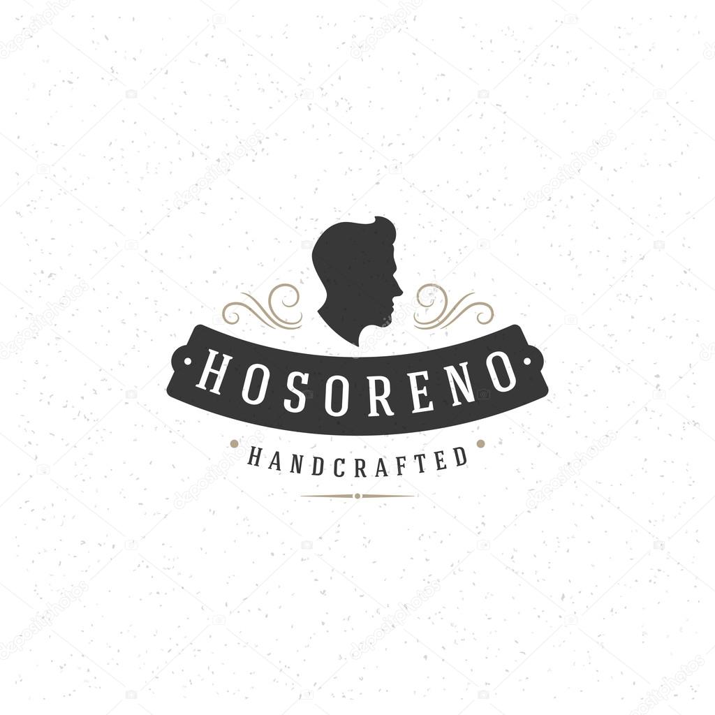 Man Head Design Element in Vintage Style for Barber Shop Salon Logo or Label Retro vector illustration. Men Head and Hairstyle Silhouette.