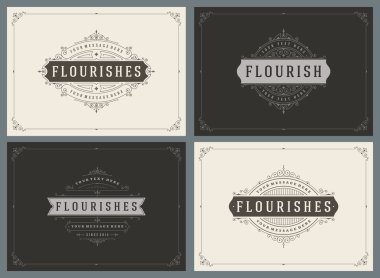 Vintage süsleme tebrik kartları vektör şablonları kümesi.