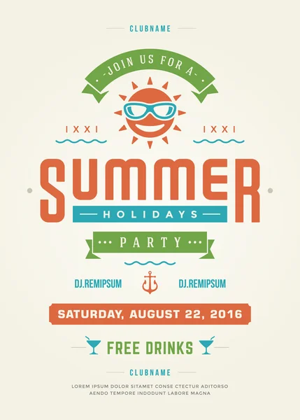 Summer Holidays Beach Party Typography Poster or Flyer Design — Stock Vector