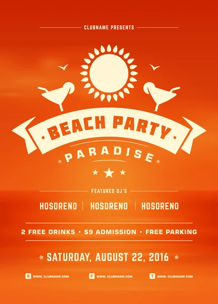 Verano vacaciones playa fiesta tipografía cartel o volante diseño — Archivo Imágenes Vectoriales
