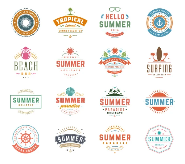 Summer Holidays Design Elements and Typography Set — Stock Vector