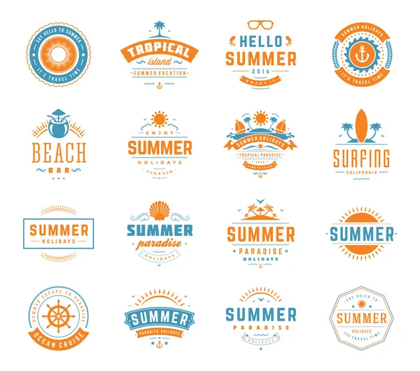 Set de elementos de diseño y tipografía para vacaciones de verano — Vector de stock