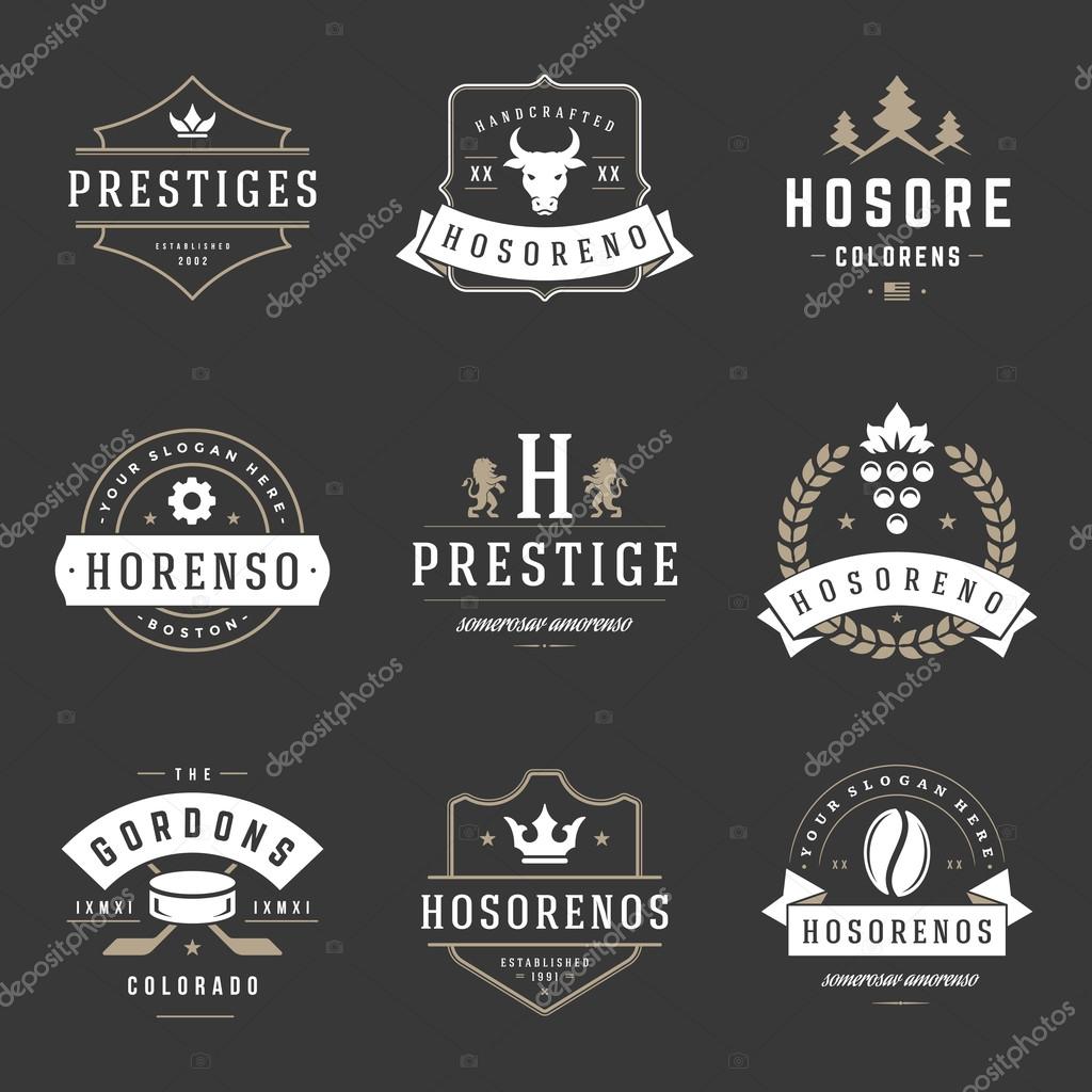Vintage Logos Design Templates Set. Vector logotypes elements collection, Icons Symbols, Retro Labels, Badges, Silhouettes, Ribbons and Frames.