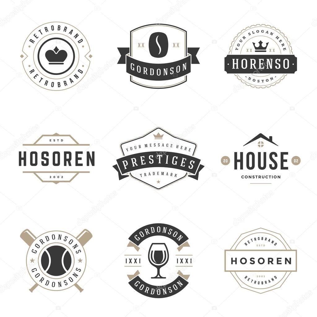 Vintage Logos Design Templates Set. Vector logotypes elements collection, Icons Symbols, Retro Labels, Badges, Silhouettes, Ribbons and Frames.