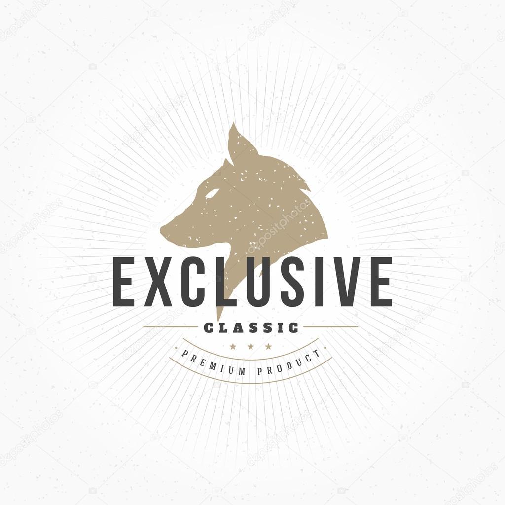 Wolf head Hand Drawn Design Element in Vintage Style for Logotype, Label, Badge and other design. Retro vector illustration. Wolf Head Silhouette, Retro Logo.