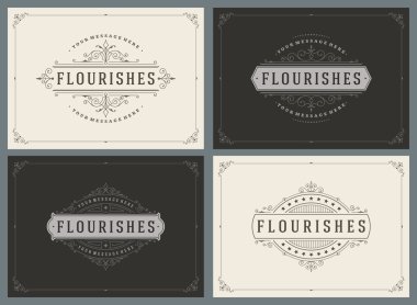 Vintage süsleme tebrik kartları vektör şablonları kümesi.