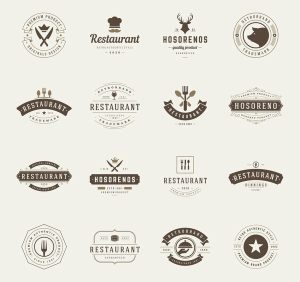 Vintage Restaurant Logos Design Templates Set.