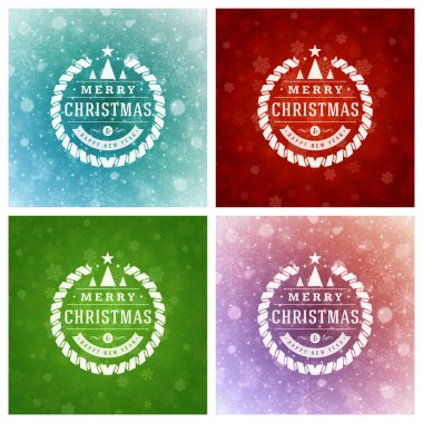 Tebrik kartları tasarım kümesi Noel tipografi.