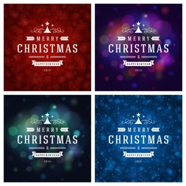 Tebrik kartları tasarım kümesi Noel tipografi.