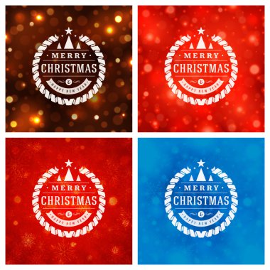 Tebrik kartları tasarım kümesi Noel tipografi.