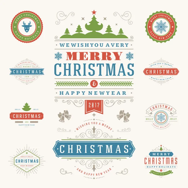 Étiquettes et badges de Noël ensemble d'éléments de conception vectorielle. — Image vectorielle