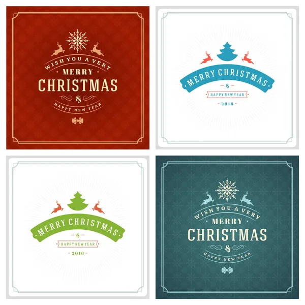 Navidad tipografía tarjetas de felicitación diseño conjunto . — Vector de stock