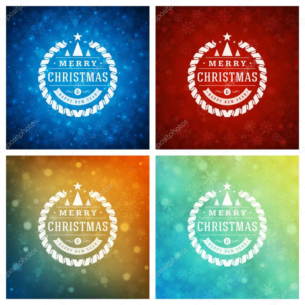 Christmas Typography Greeting Cards Design Set.