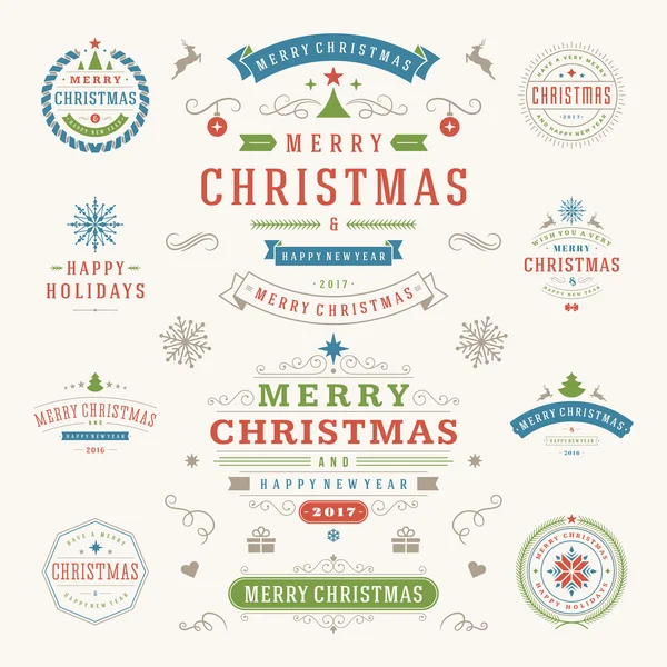Christmas Labels and Badges Vector Design Elements Set. — Stock Vector