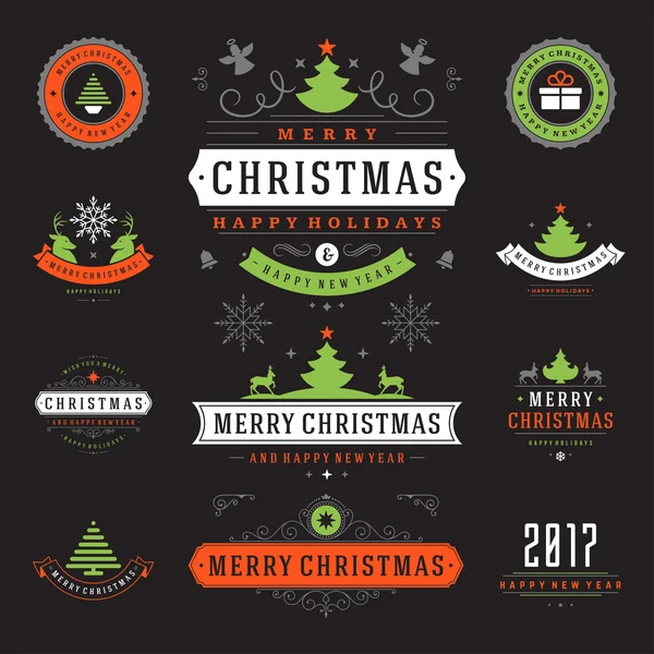 Etiquetas de Natal e emblemas conjunto de elementos de design vetorial. — Vetor de Stock