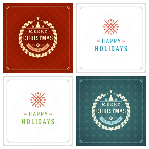Navidad tipografía tarjetas de felicitación diseño conjunto . — Vector de stock