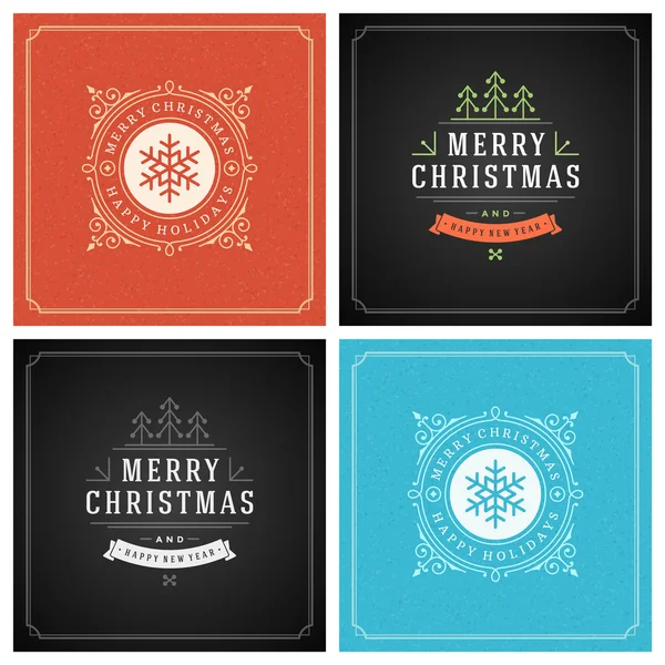 Natal Tipografia Cartões de saudação Design Set . — Vetor de Stock