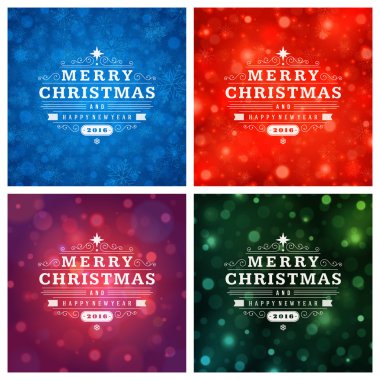 Tebrik kartları tasarım kümesi Noel tipografi.