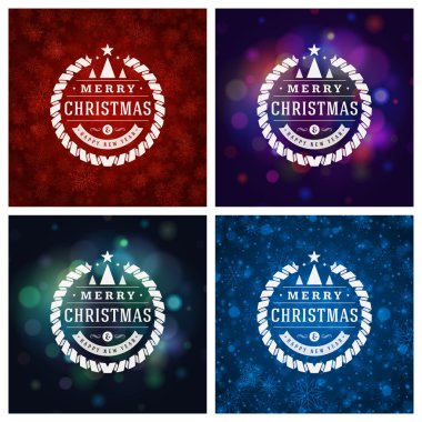 Tebrik kartları tasarım kümesi Noel tipografi.