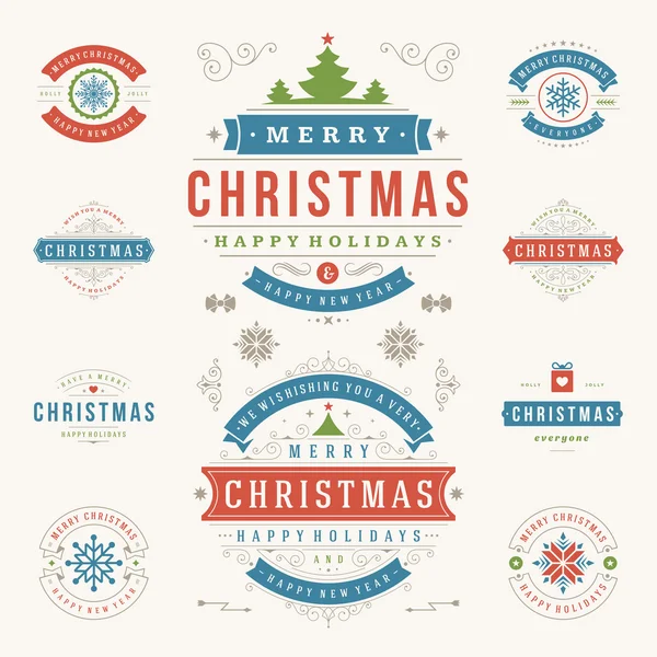 Étiquettes et badges de Noël ensemble d'éléments de conception vectorielle. — Image vectorielle