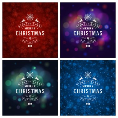 Tebrik kartları tasarım kümesi Noel tipografi.